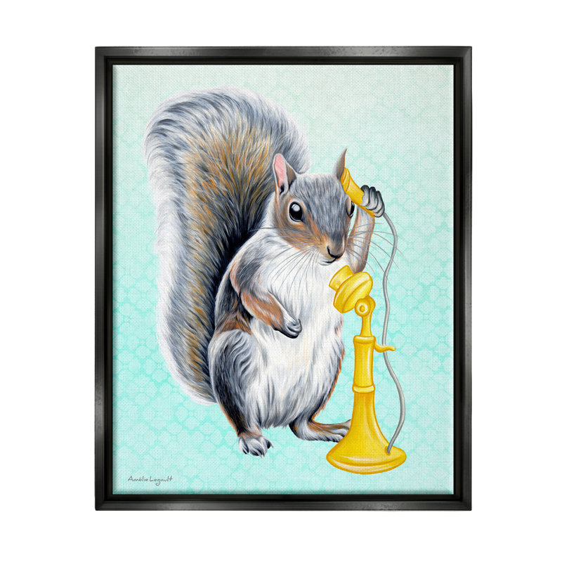 «Squirrel Talking Yellow Candlestick téléphone à motifs formes» par Amelie Legault - reproduction sur toile flottante