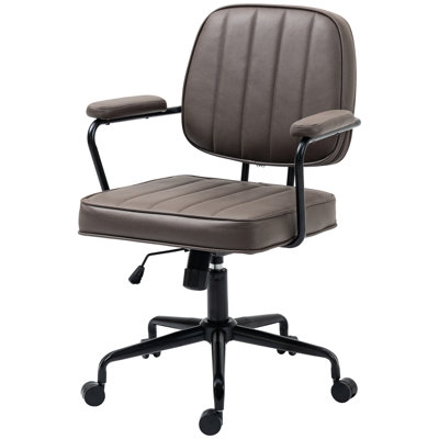 Chaise de bureau à domicile avec roulettes pivotantes, hauteur réglable et fonction d'inclinaison, microfibre, brun pour fauteuil confortable de longue durée, chiffon en microfibre, 17,75 po - 20,75 po, travail décontracté