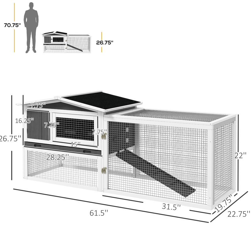 Rabbit , 2-Storey, Detachable Run, Waterproof, For 1 - 2 , Grey 2-Storey Ample Space, 1-2