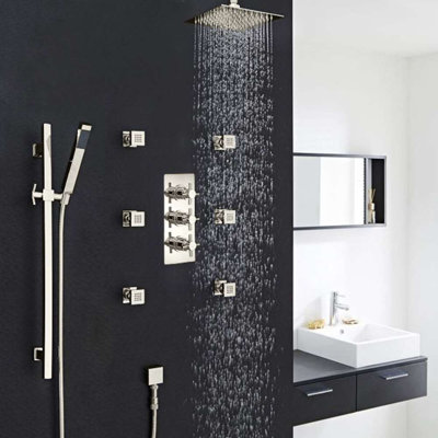 Reno Ceiling Mount Shower Head Set with Body Massage Jets