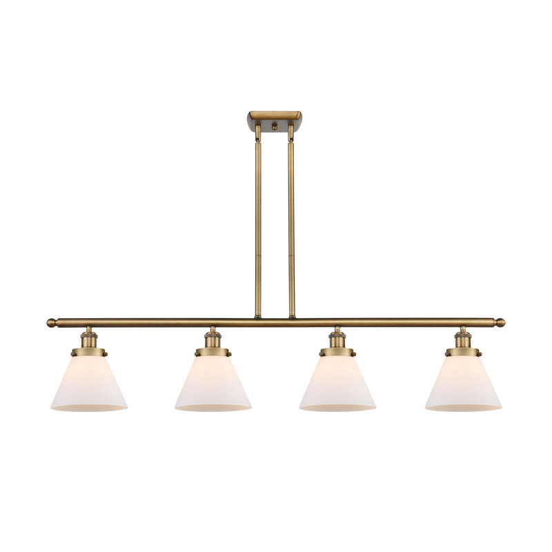 Cone 4 Light Island Light, No Bulb Included, Matte White, Brushed Brass