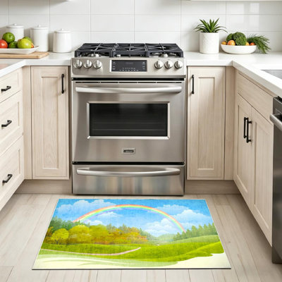 Clear Machine Washable,Rainbow Beautiful Forest Spring Indoor Area Rug