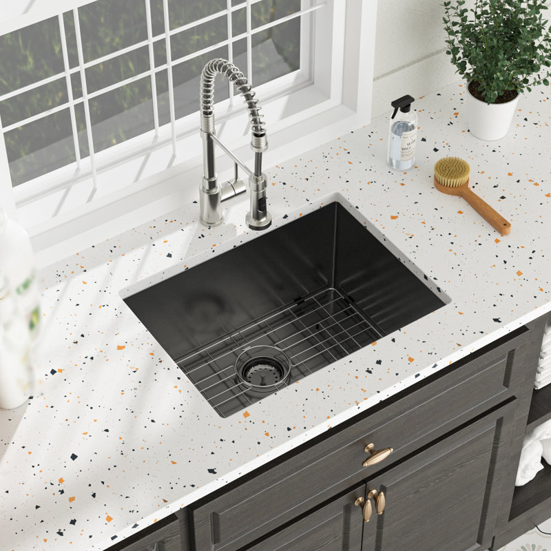 Laundry Sink 24 Inch - 24 X 18 X 12 Inch Undermount Gunmetal Black Laundry Utility Sink Deep Single Bowl 16 Gauge Stainless Steel Laundry Tub Sinks