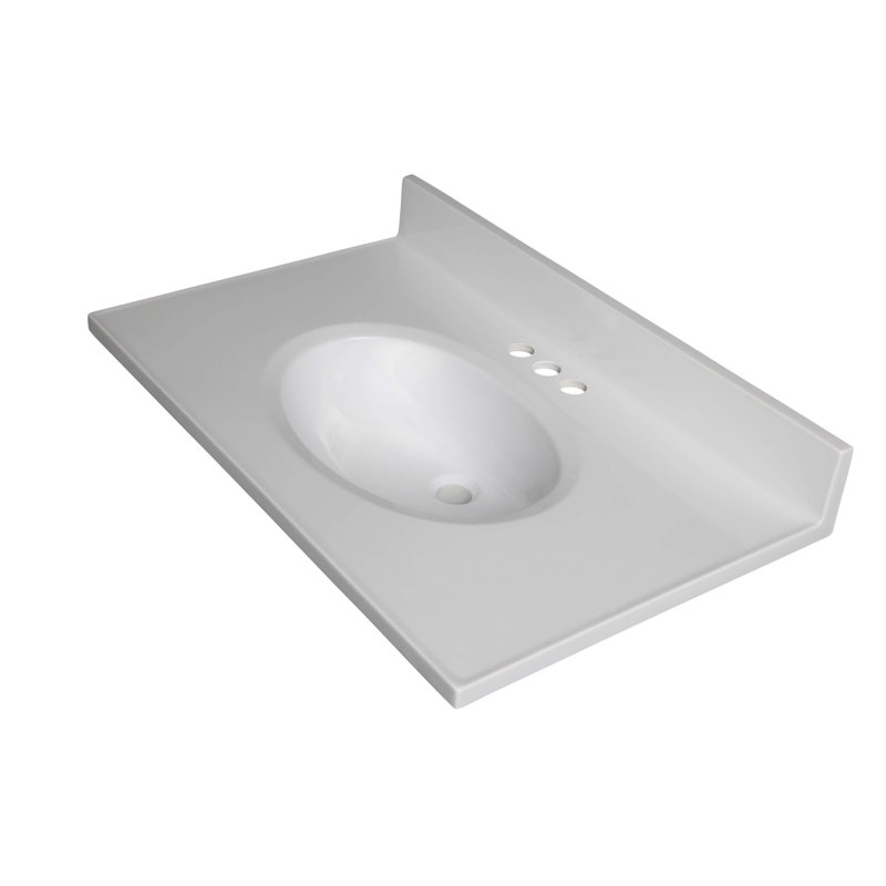 31" White Cultured Marble Bathroom Vanity Top with Sink