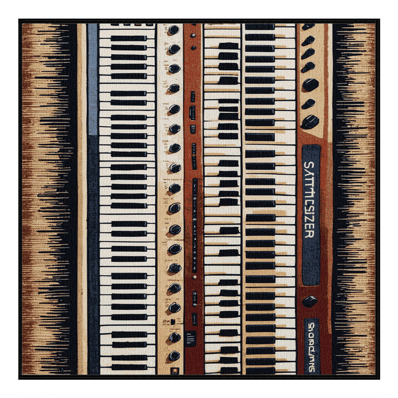 Washable Synthesizer Music Area Rug, Square 5'