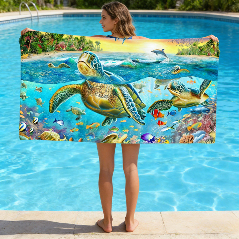 Serviette de plage 55 x 27 po Motif de tortue de mer Serviette de plage à séchage rapide Pas de sable, de profondeur