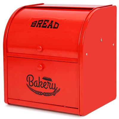 Metal Bread Boxes, Bread Box Storage Bin Kitchen Container with Roll Top Lid Iron Countertop Containers Metal Food Storage Bread Keeper Large Capacity Home Kitchen Counter, 2 Layer, (Red)