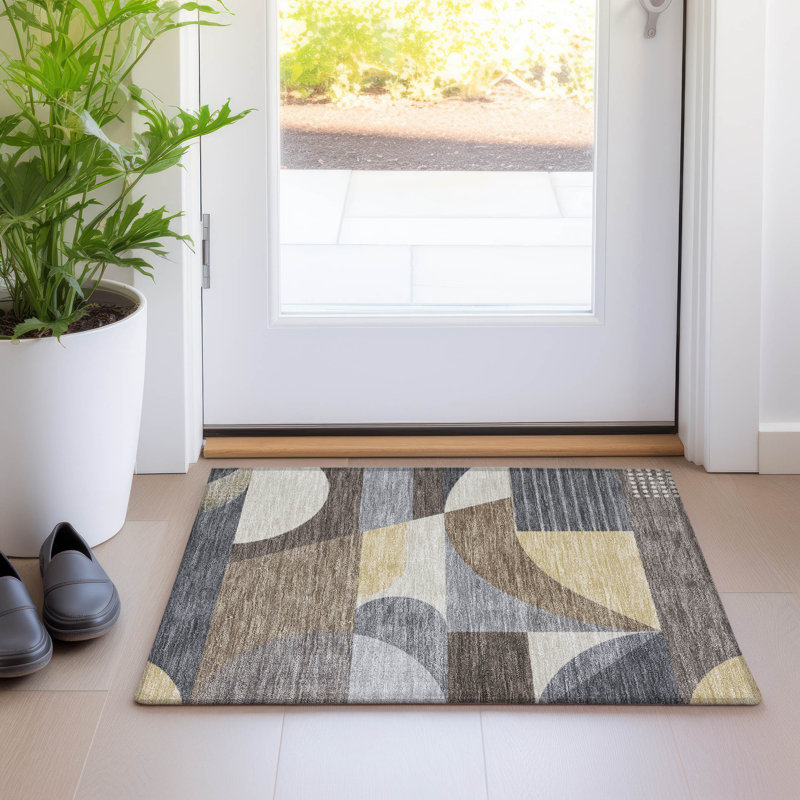 Tapis intérieur / extérieur brun lavable à la machine 3 pi x 5 pi ACN1667, Rectangle 1 pi 8 po x 2 pi 6 po