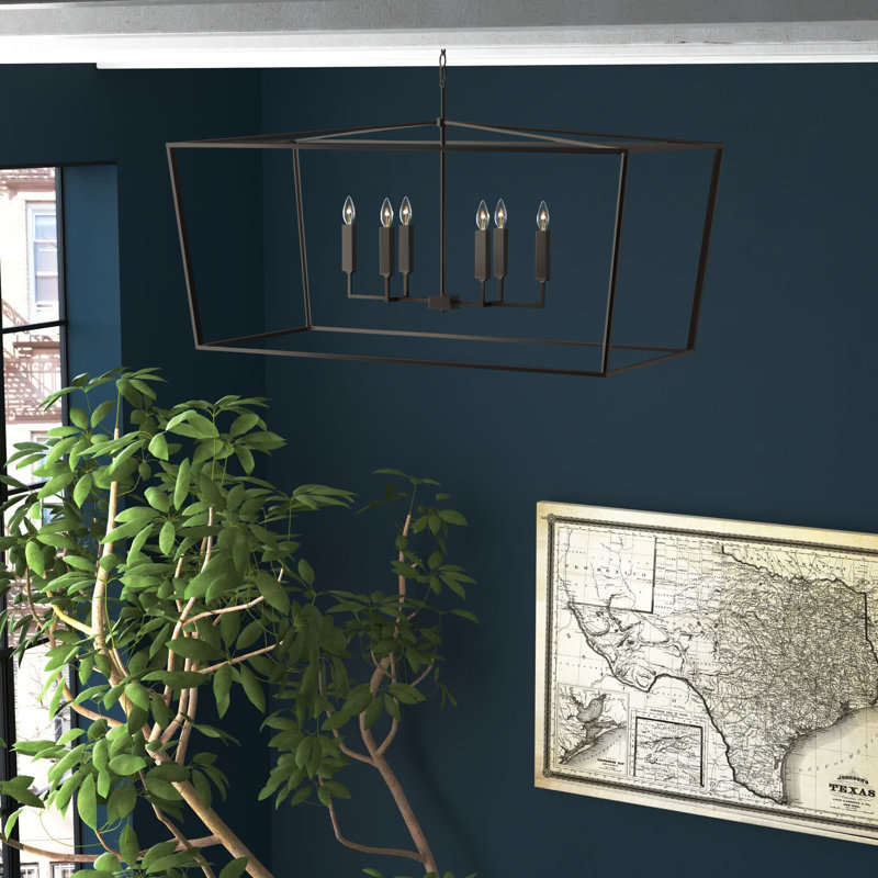 Dumas 6 - Light Dimmable Lantern Geometric Chandelier, Oiled Bronze