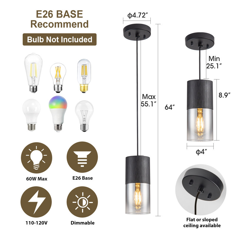 Ensemble de 2 luminaires suspendus modernes Glorianne pour îlot de cuisine, Noir