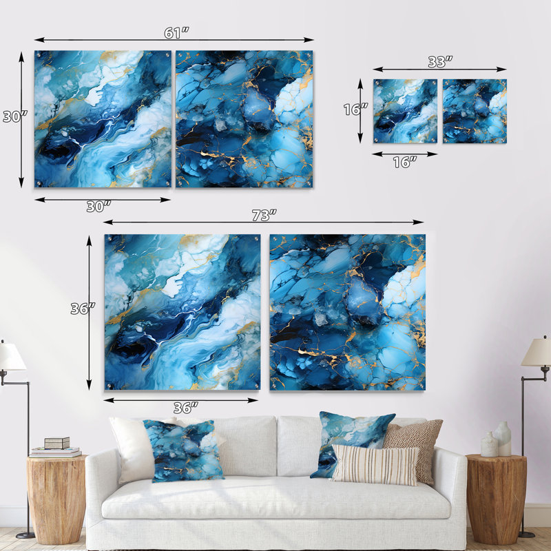 Loren - Abstract Marble Acrylic Wall Art Glass Set Of 2, 16" H x 33" W