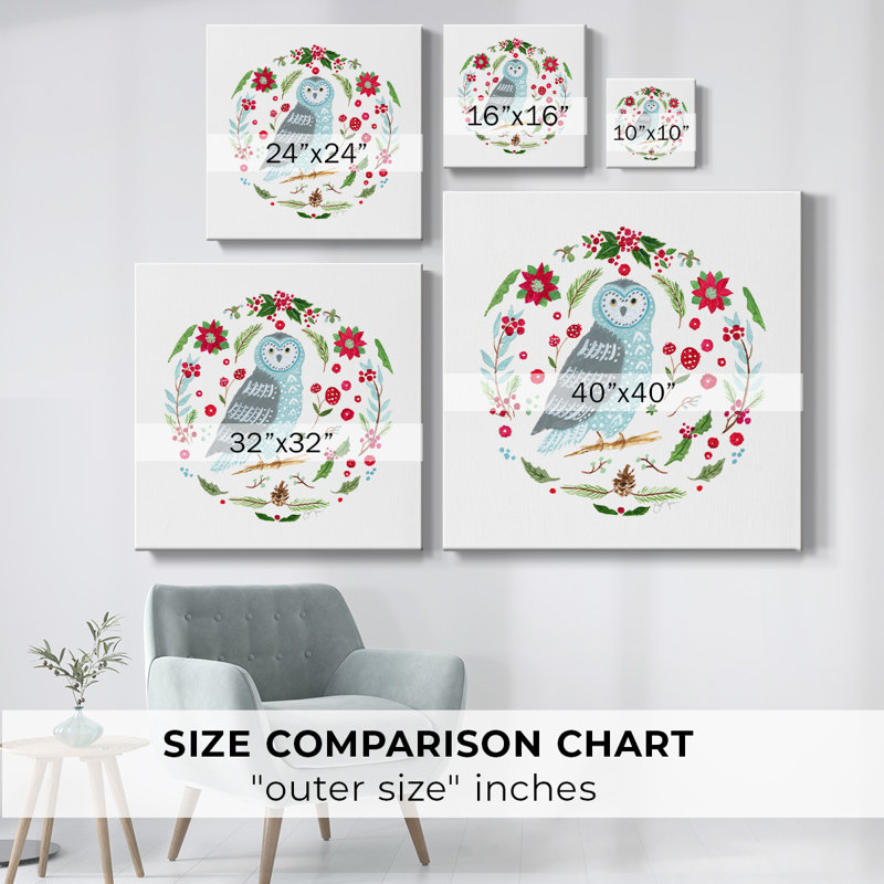 «Christmas Folk Owl» sur toile, H 24 po x l 24 po x P 1,5 po