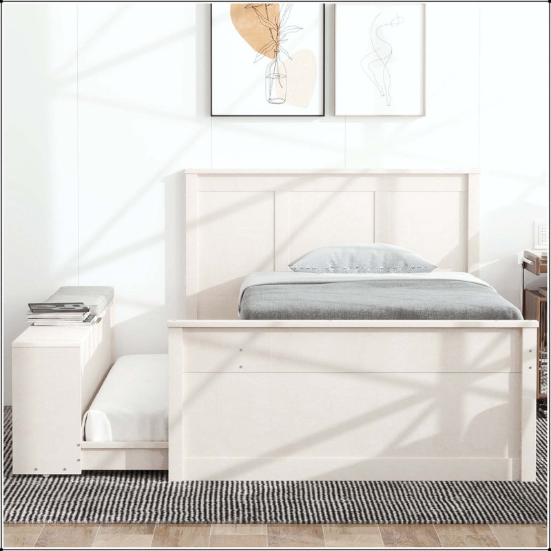 Lit plateforme simple avec lit gigogne escamotable et armoire de rangement