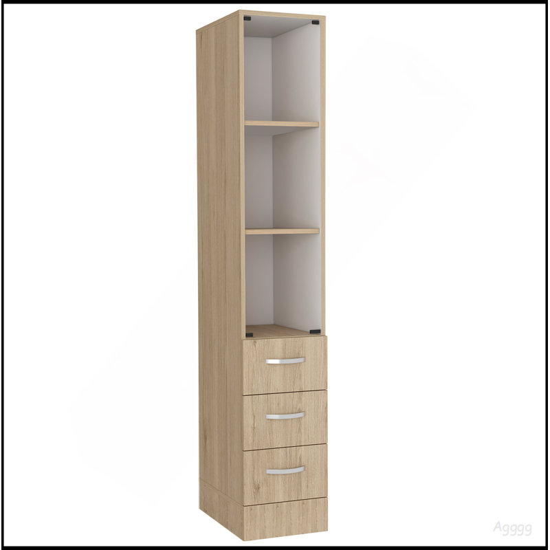 Linen Cabinet, Three Shelves, Four Drawers, Light Pine/White