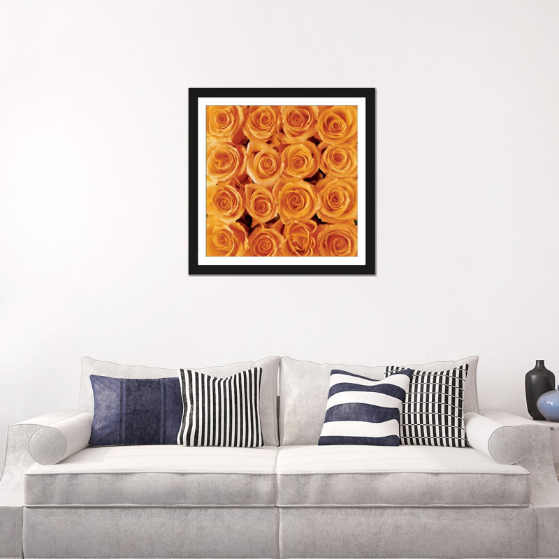 « orange rose creation », impression sur toile, H 24 po x l 24 po x P 1 po, Papier d'art encadré noir, Blanc
