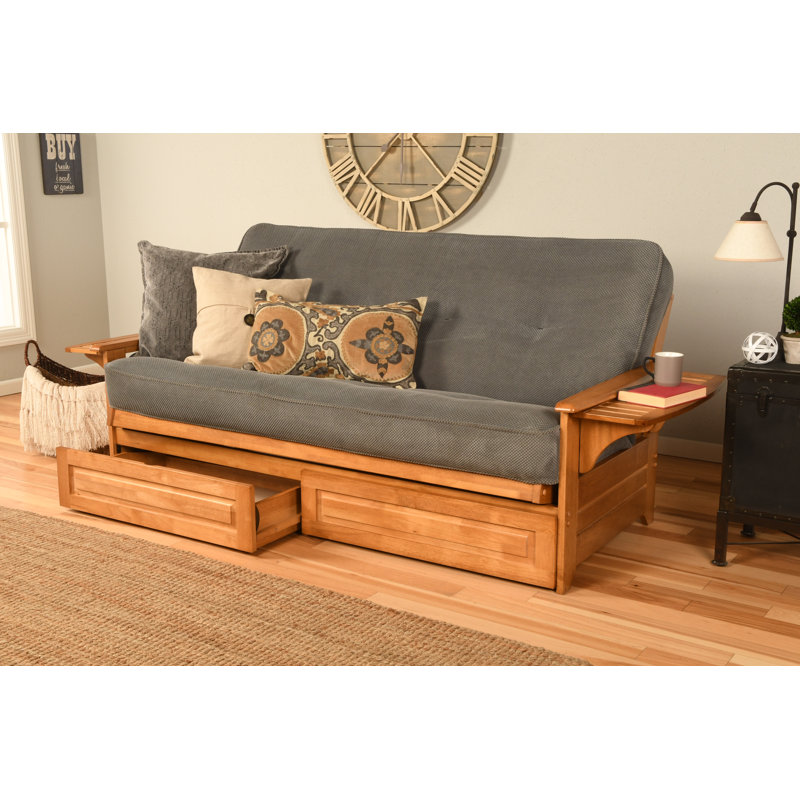 Ensemble de futon avec matelas et tiroir 80 po Johnte, Microsuède Marmont Thunder, À ressorts, Noyer cendré