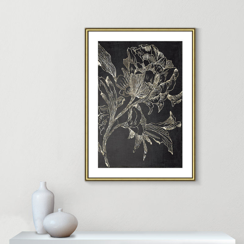 «Clarendon Golden Flower Folklore I» par Asia Jensen, reproduction de cadre photo, H 36,75 po x l 26,75 po, Cadre doré
