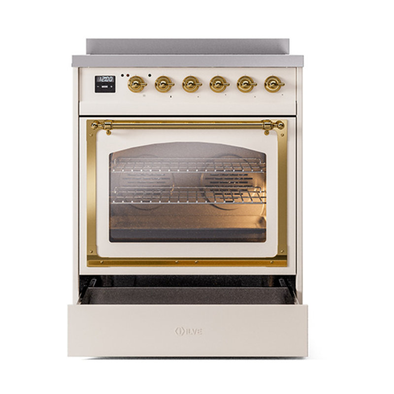 ILVE Nostalgie II Noblesse 30 po à induction, Blanc antique / laiton