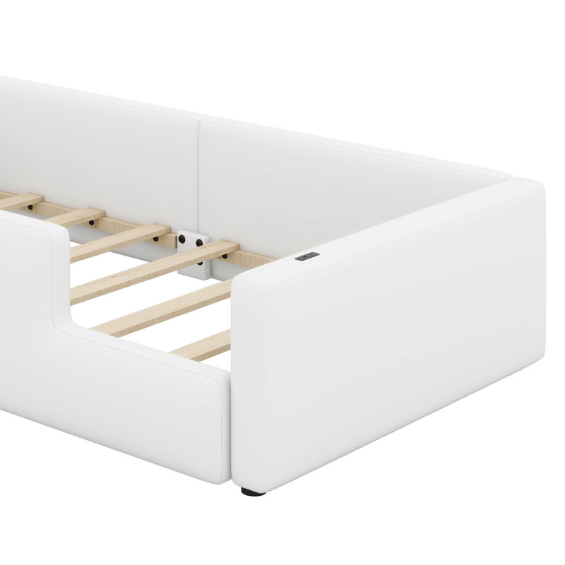 Lit plateforme tapissier pour enfants avec garde-corps et station de charge, cadre de lit simple pour enfants
