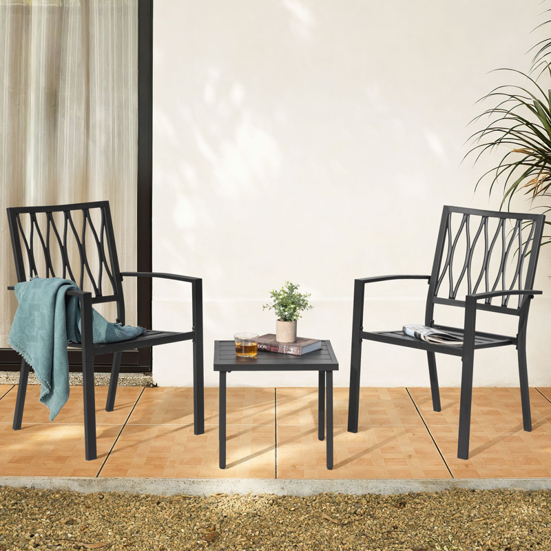 3-piece Patio Bistro Set, Stackable Design, Powder-coated Metal Frame