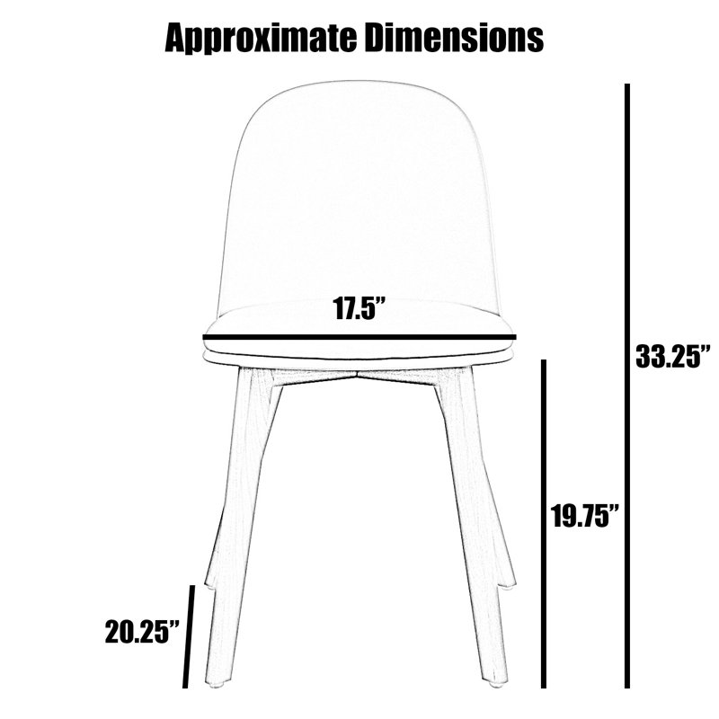 Brender Armless Dining Side Chairs – Set of 2 Upholstered Cushion Seats with Natural Wood Legs, Modern Style