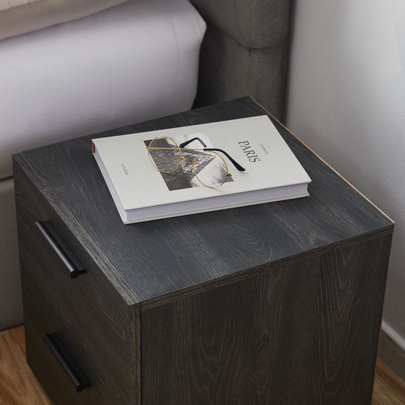 Black Alloy Steel 2-Drawer Nightstand Set
