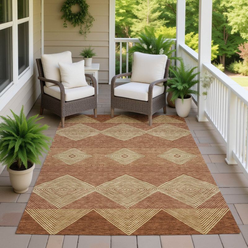 Machine Washable Indoor/Outdoor Chantille ACN2545 Geometric Rug, Paprika, 5' x 7'6"