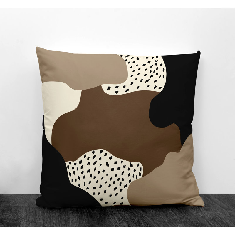 Coussin décoratif intérieur / extérieur en polyester filé Jada, 15 po x 15 po, Beige / blanc cassé / noir