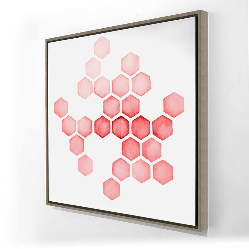Alveoli Red - Pattern Illustrative Framed Canvas | Decor, Red/Coral, Brown