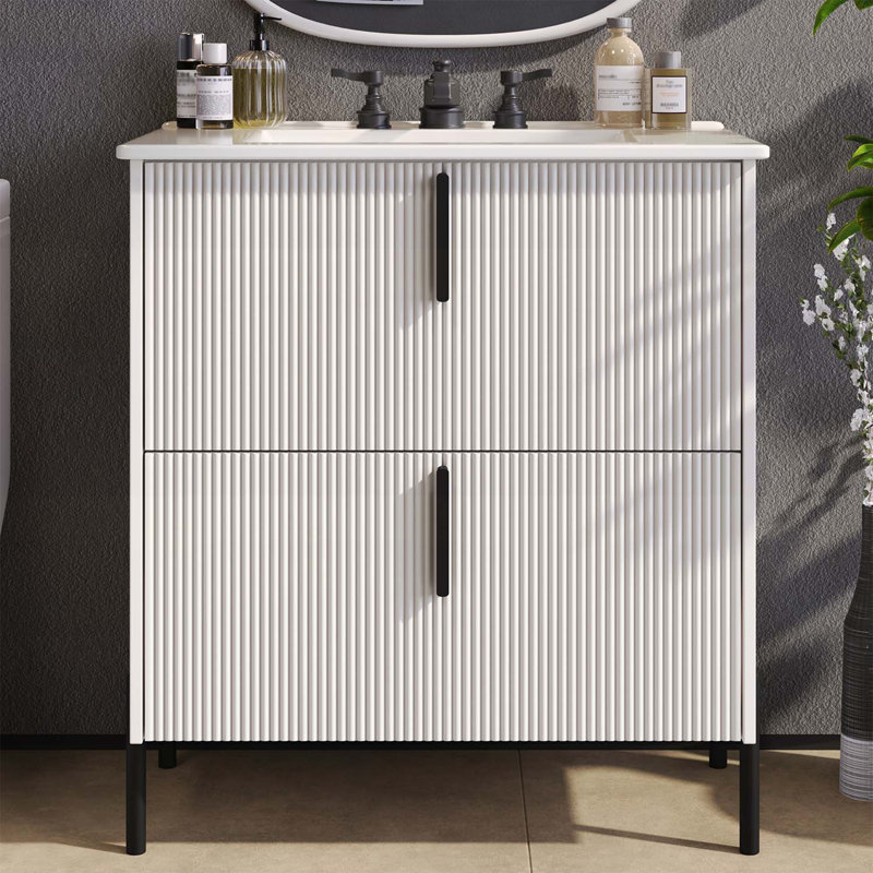 30 Inch Bathroom Vanity with Sink,Full-Extension Drawers,Soft Close Slides,and Fluted Design, White/Black