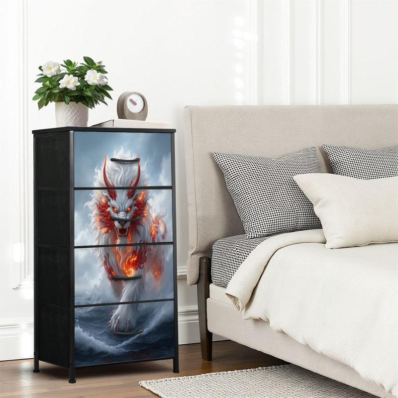 4 Drawer Dresser for Bedroom, Narrow Chest of Drawers, Wooden Top and Study Iron Frame 18"x37.5"-(WxH)