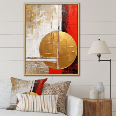 Pleine lune rédempte, abstrait or et rouge sur toile