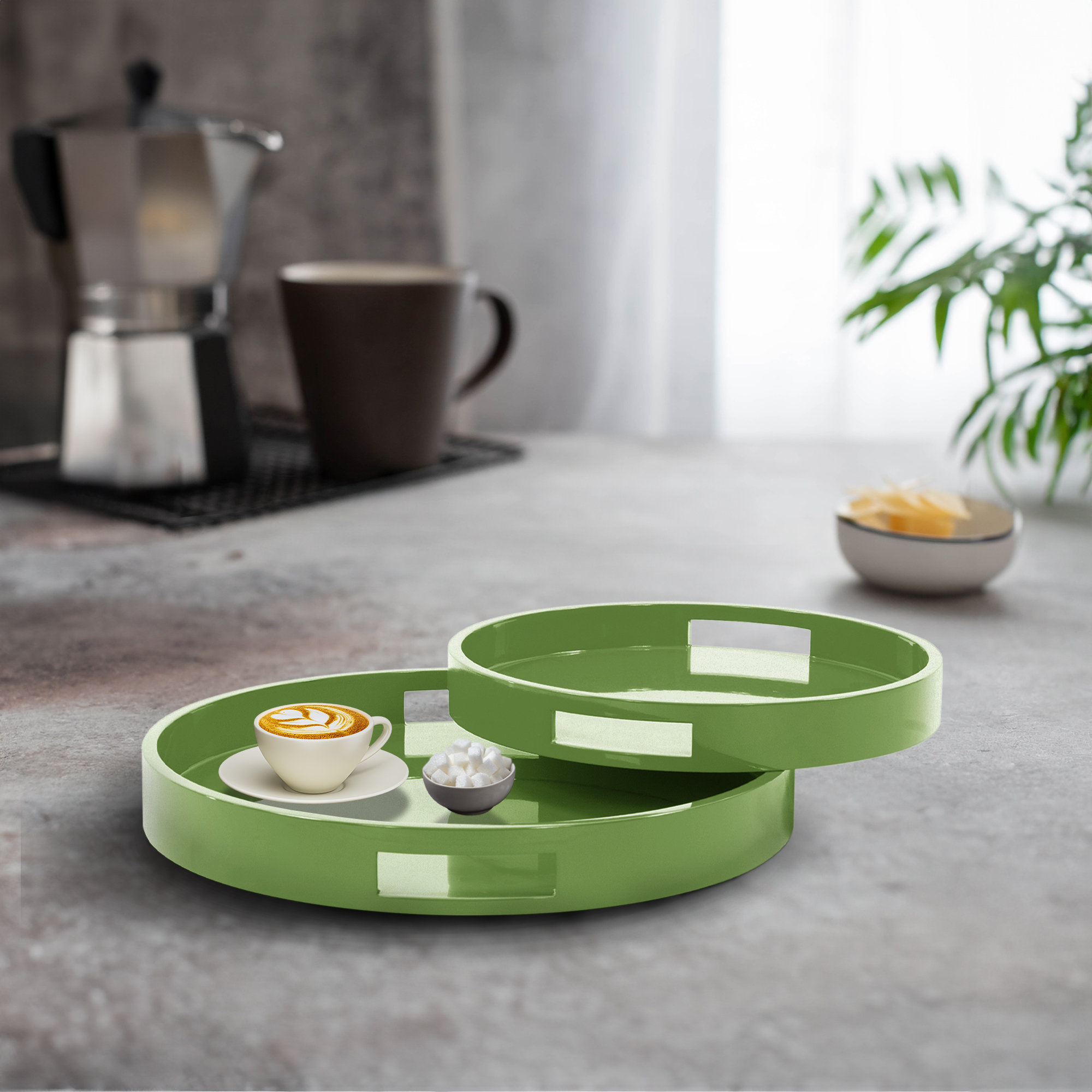 Parke Modern Tray - Set of 2, Green, Rectangular