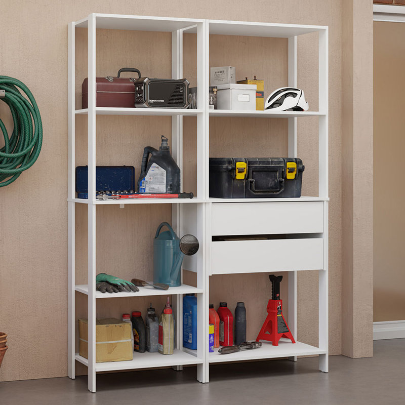 Madesa Garage Storage Rack with 2 Drawers and Open Shelves 51"L Multiuse Modular Organization Cabinet for Tools - White
