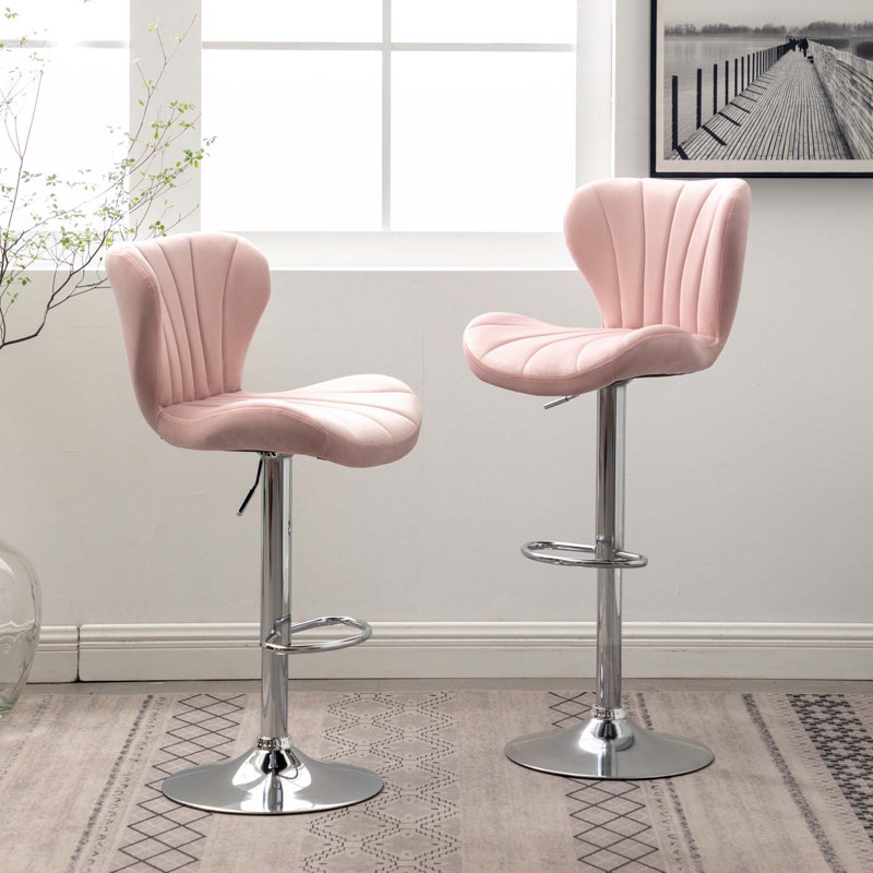 Tabourets de bar pivotants rembourrés réglables, ensemble de 2, Pink