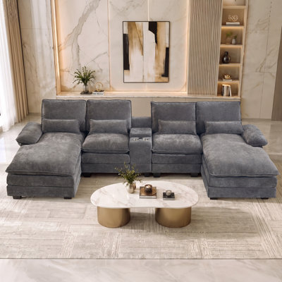 Canapé modulaire en forme de U de 126 po avec console et porte-gobelets et ports USB