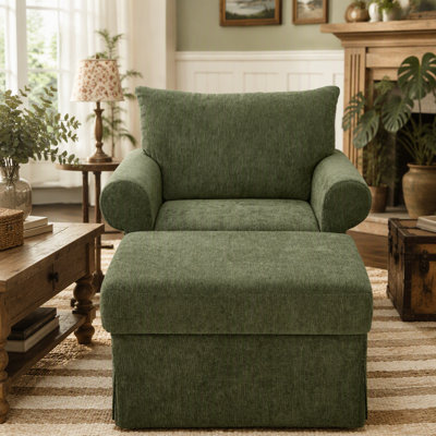 Accent Chair with Ottoman, Upholstered Armchair, Single Chair for Living Room, Bedroom, Apartment