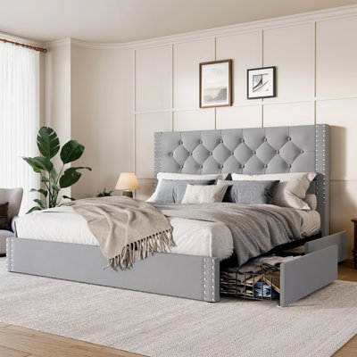 Upholstered Platform Bed With Storage Drawers