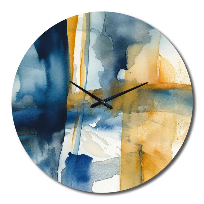 Blue And Gold Fusion V Metal Wall Clock, Large