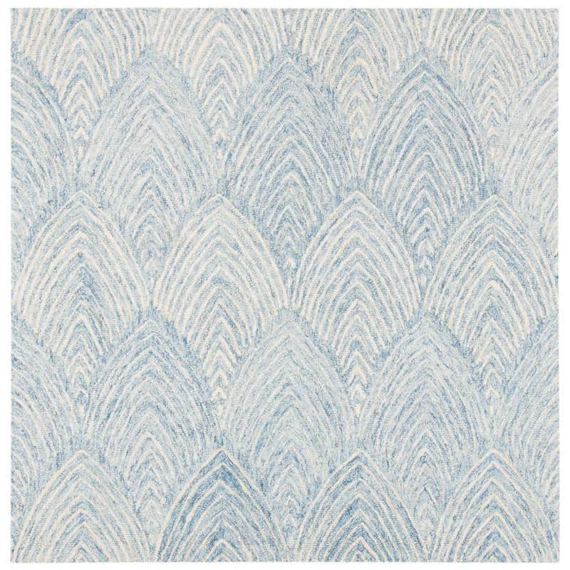 Micro-Loop Hand Tufted Wool/Cotton Geometric Rug in Blue/Yellow, Square 5'