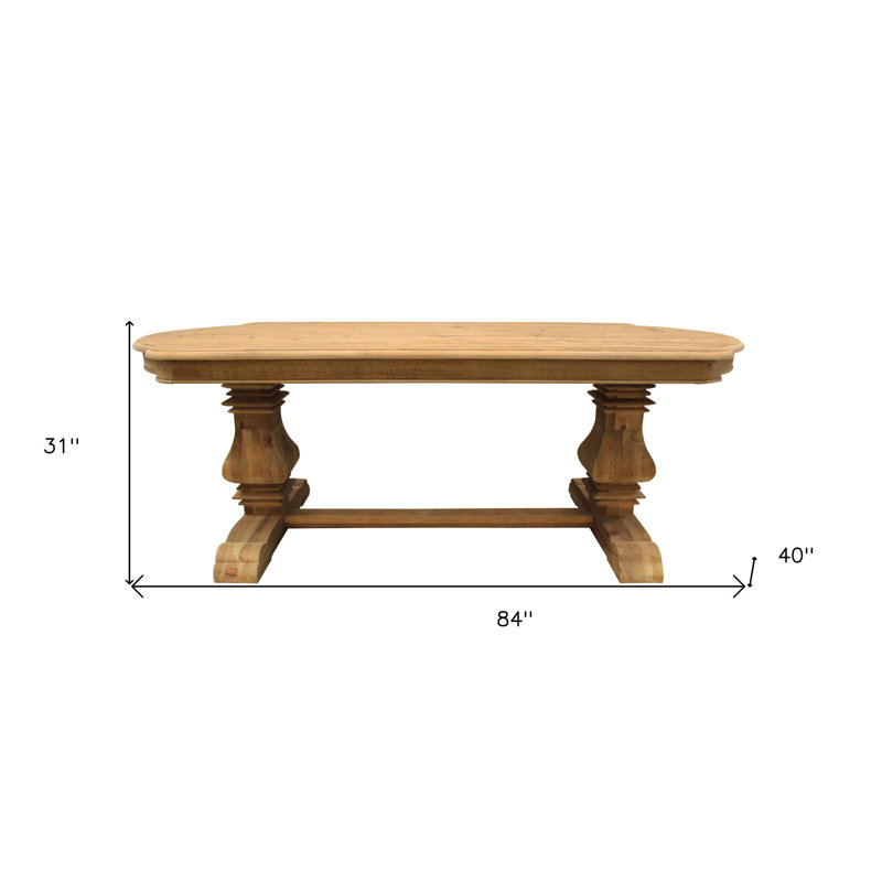  84" Natural Solid Wood Trestle Base Dining Table
