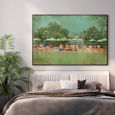 Extra Large Wall Art Fabric Print - Tropical Resort Loungers Relaxing Poolside Paradise for Beach House or Patio Artwork Decor for Living Room or Bedroom - "Frame Assembly Required (Unfinished Frame)"
