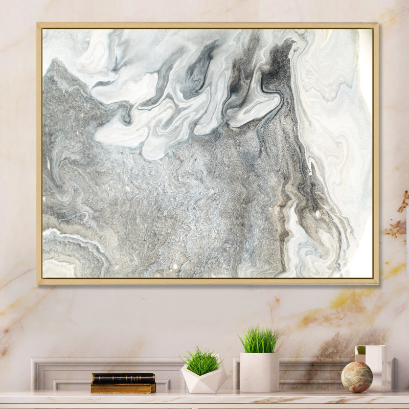 «Wave Art» dans les tons de gris III, impression sur toile, H 12 po x l 20 po x P 1 po, Cadre naturel flottant