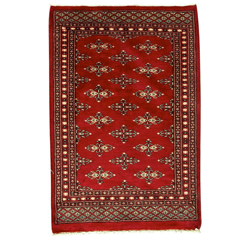 Hand Knotted Wool Area Rug in Red
