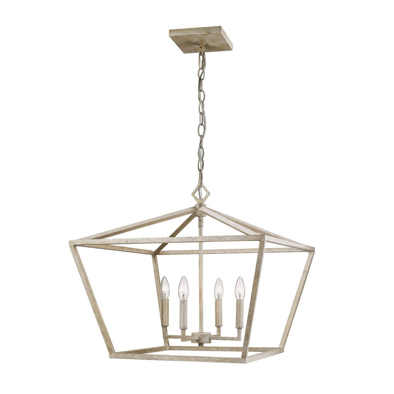 Poisson 4 - Light Dimmable Lantern Geometric Chandelier, Vintage White, 21" H x 23" W x 23" D
