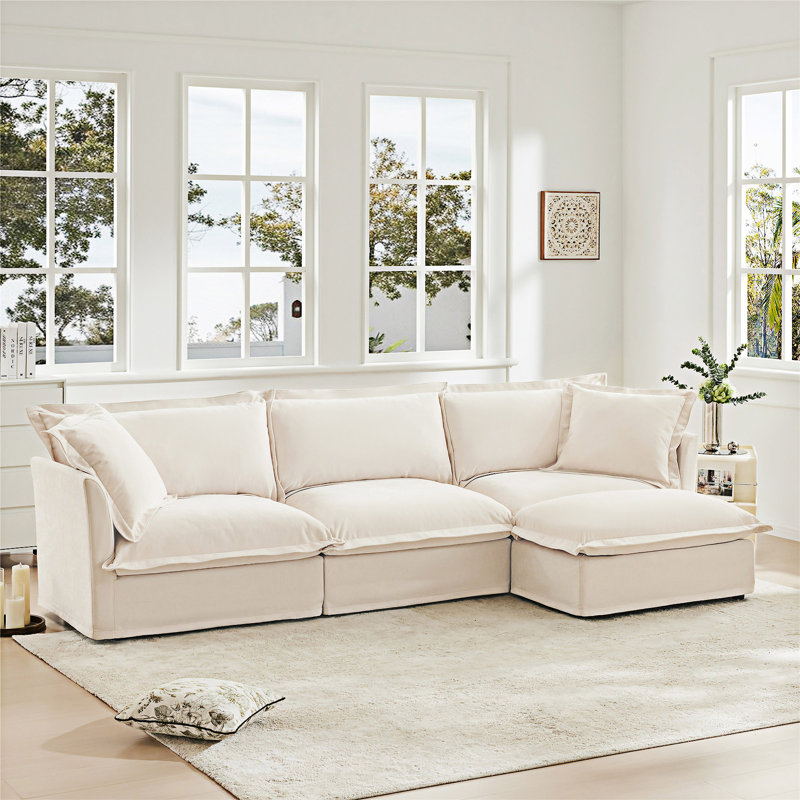 Canapé modulaire en L avec repose-pieds convertible, H 34,6 po x l 120 po x P 33 po