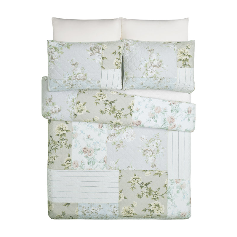 Claire Full/Queen White Cotton Patchwork Quilt Set