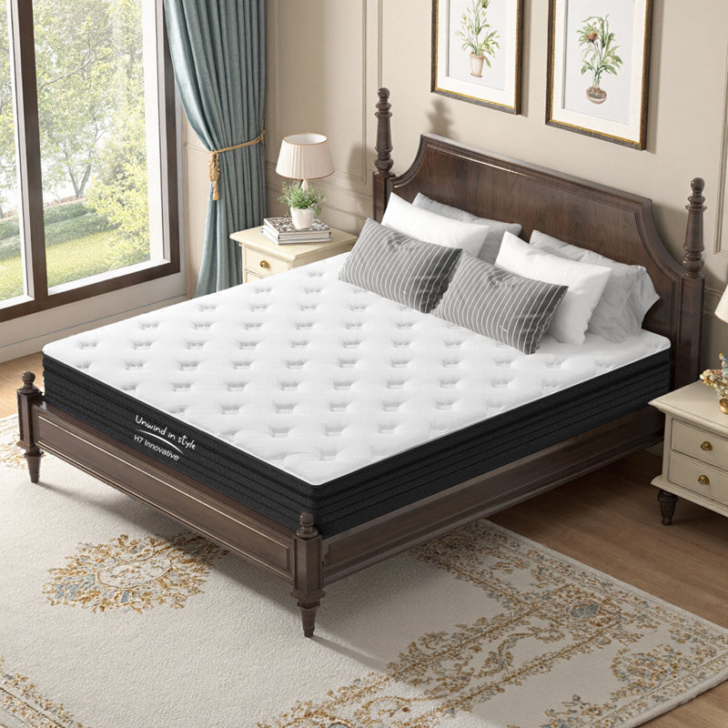 Grand matelas hybride de 12 pouces pour grand lit - support ferme moyen avec mousse de gel rafraîchissante et ressorts ensachés pour l'isolation des mouvements