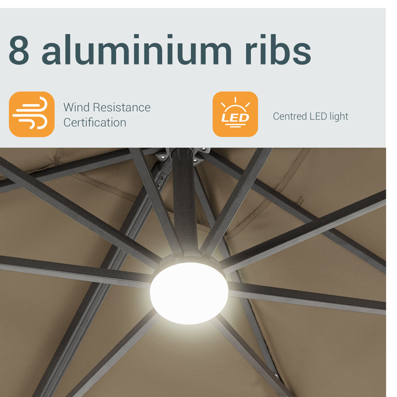 Parasol lumineux en porte-à-faux 10 pi x 8 pi Ernie, Taupe