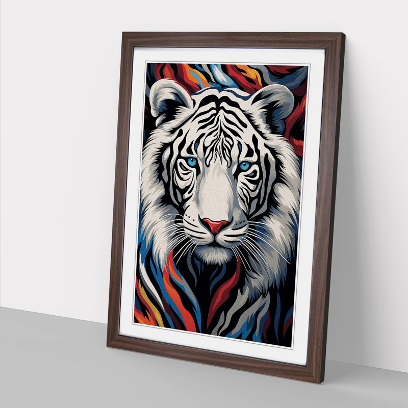 Tiger Op No.3 - Single Picture Frame Print on Wood, 34cm H x 25cm W x 2cm D, Walnut